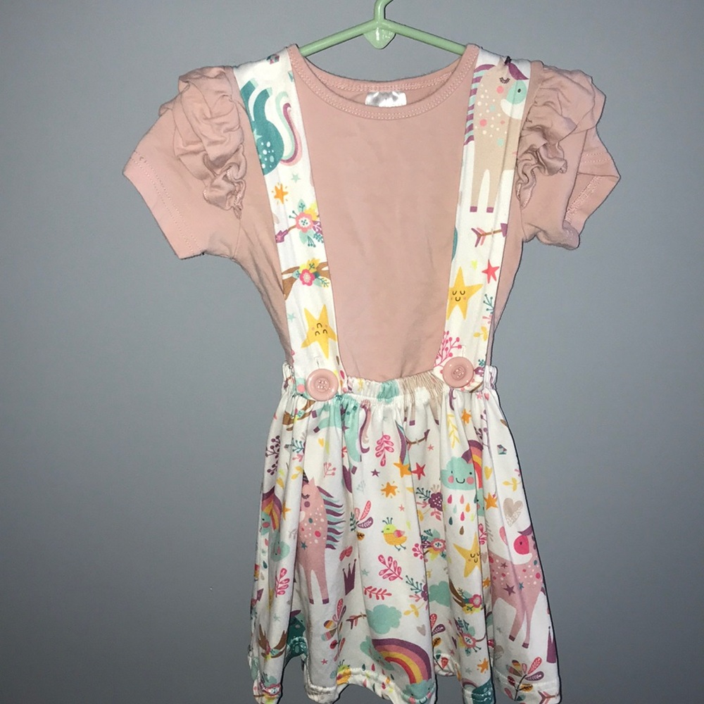 Dusty rose unicorn suspender skirt set